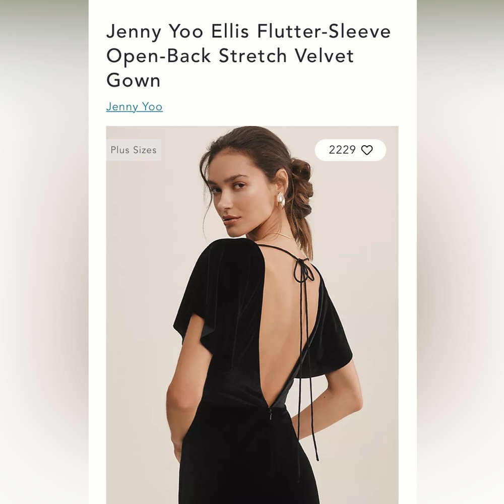 Jenny Yoo Ellis Flutter-Sleeve Open-Back Stretch Velvet Gown. Bridesmaid Dress